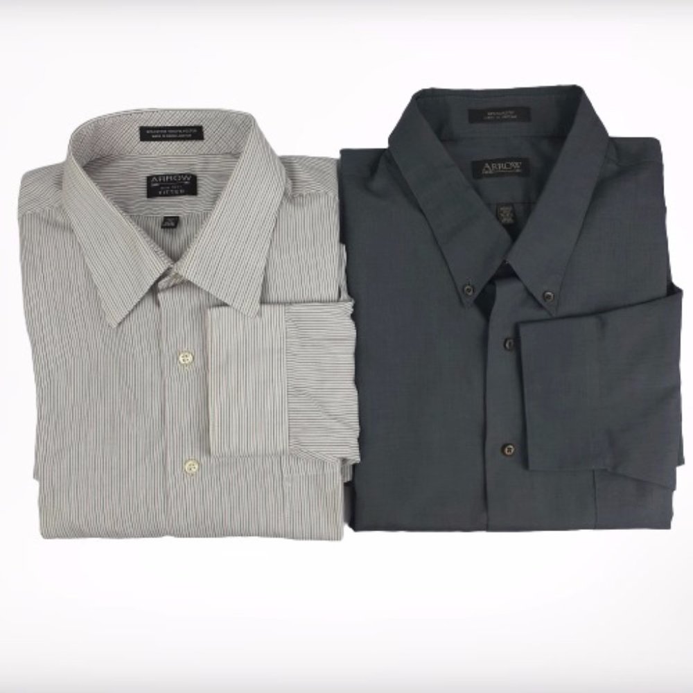 Arrow Mens Dress Shirt Lot of 2 Size XXL Neck 18-18 1/2